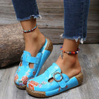 Orthopedic women's sandals with floral pattern