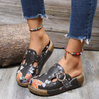 Orthopedic women's sandals with floral pattern