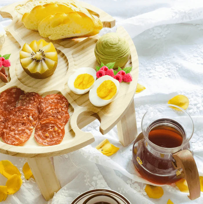 Foldable Wooden Picnic Table with Wine Glass Holders & Bottle Holder