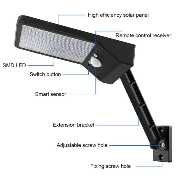 Solar-Außenlampe mit Fernbedienung und Bewegungssensor