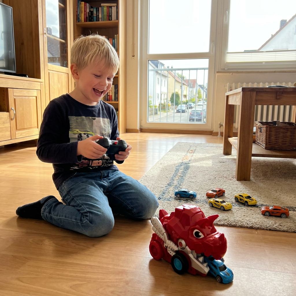 Ferngesteuerter Dinosaurier-Truck mit Auto-Schluckfunktion