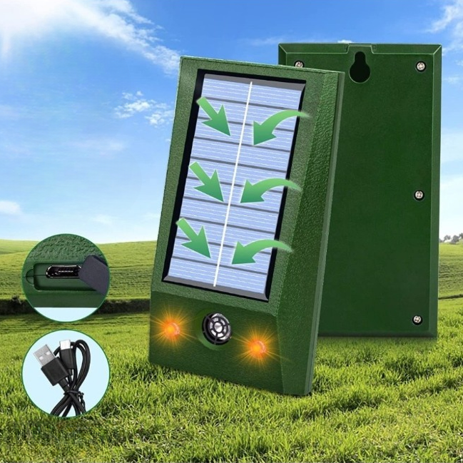 Solar-Tiervertreiber mit Ultraschall & LED-Blitz – Schutz bis 600 m², wetterfest