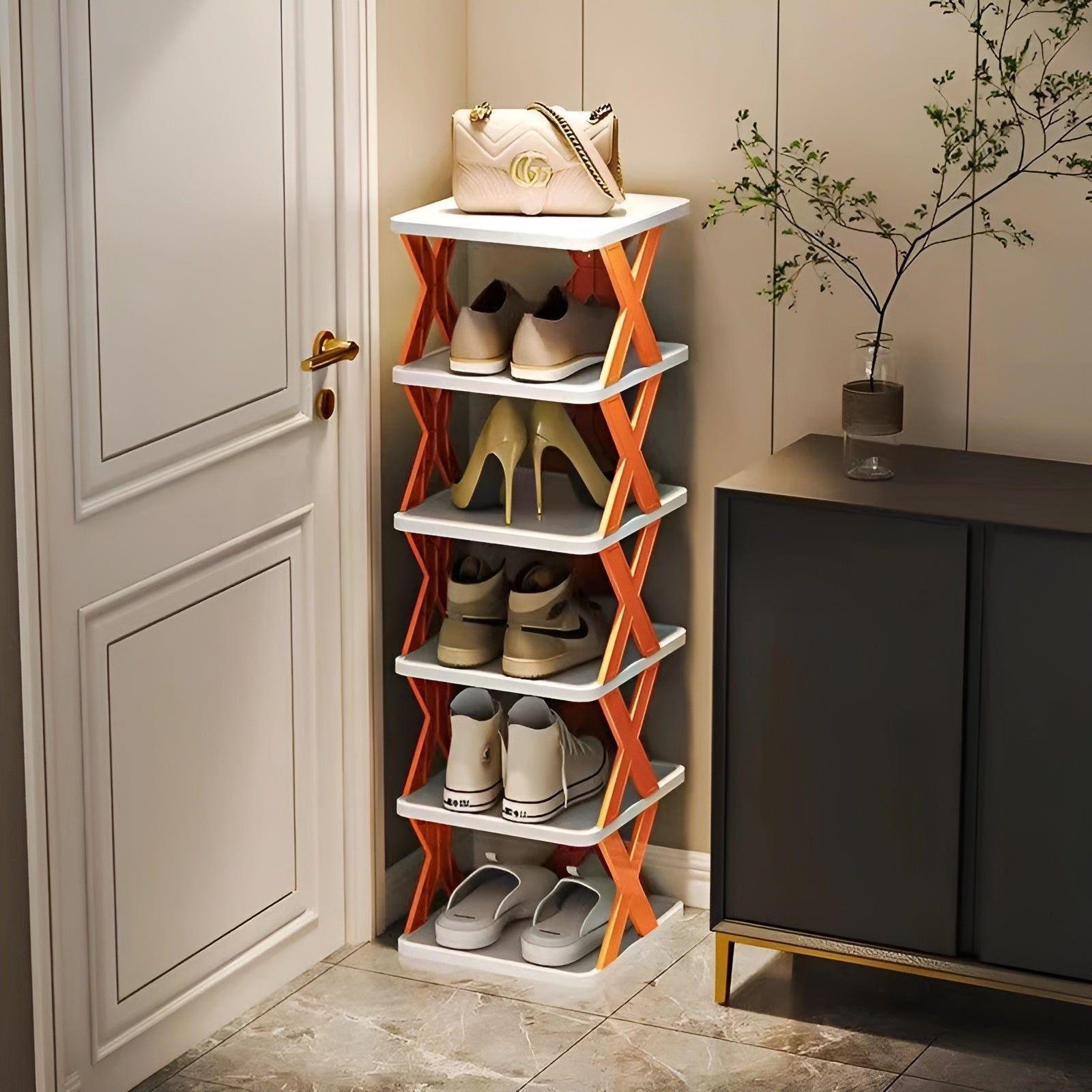 Foldable shoe rack with 3-7 tiers