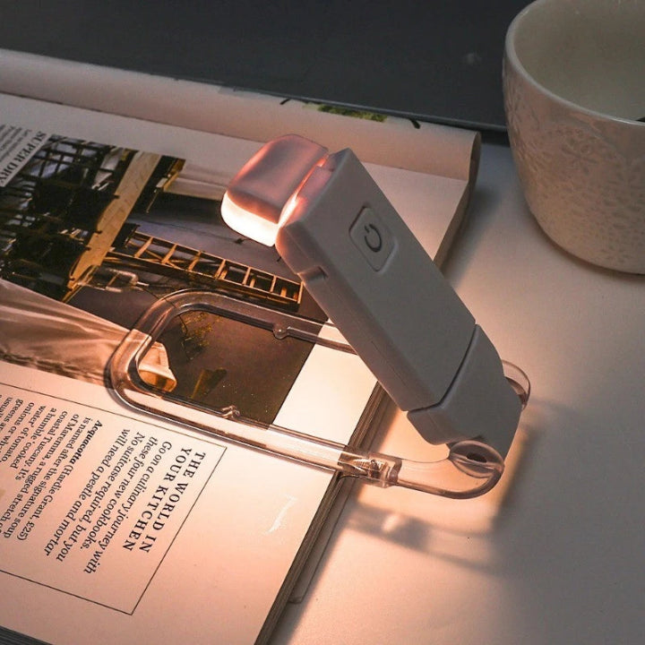 Clip-on reading lamp for books, USB rechargeable, 315° flexible neck, 3000 K
