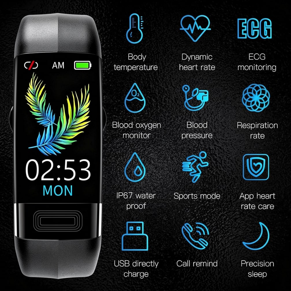 Smartwatch with ECG, Heart Rate, and Blood Pressure Monitoring