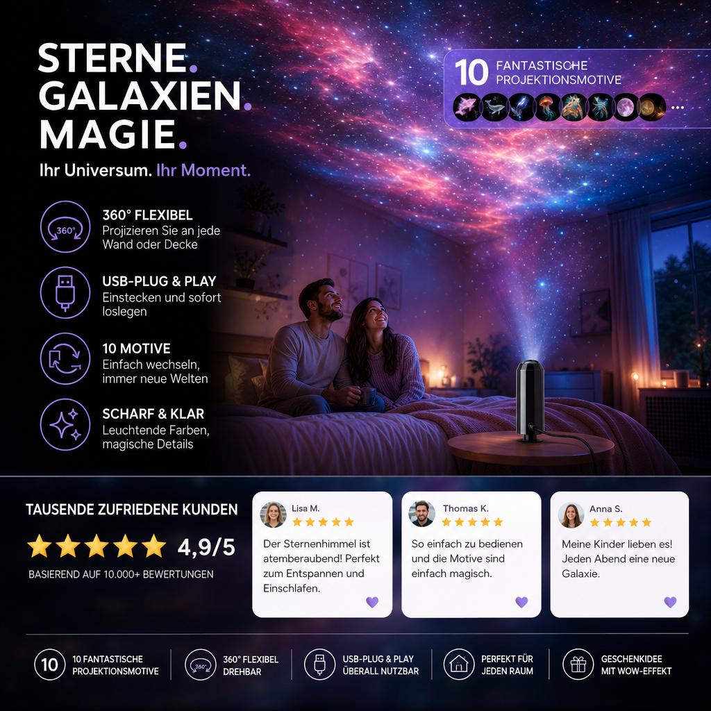 LED star projector with 10 projection inserts