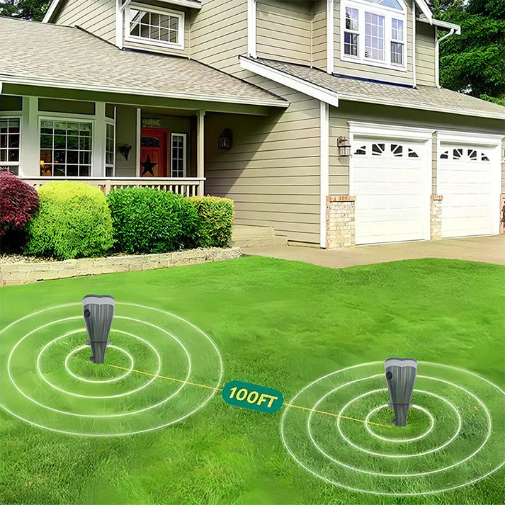 Solar pest repellent device with ground spike