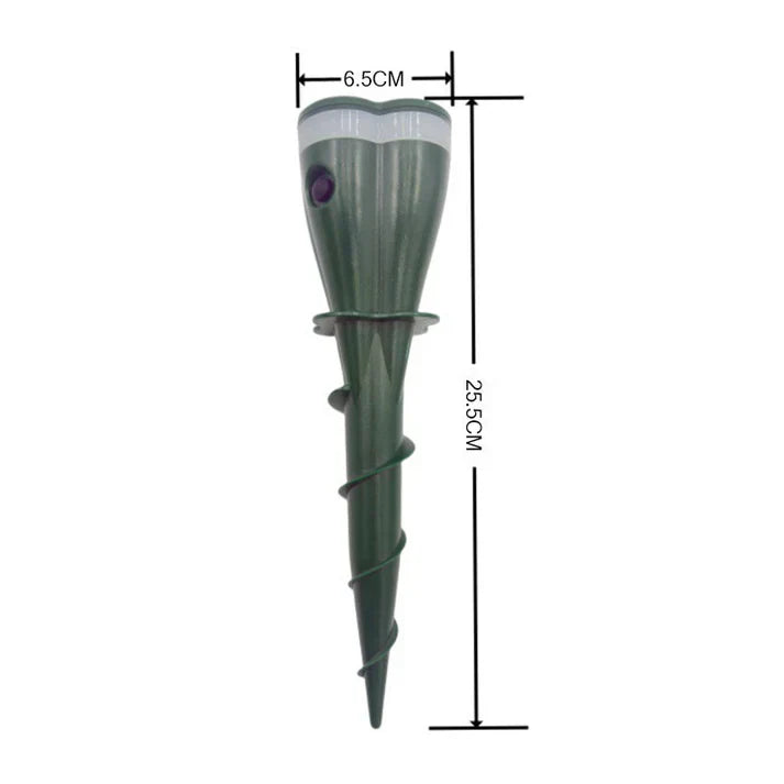 Solar pest repellent device with ground spike