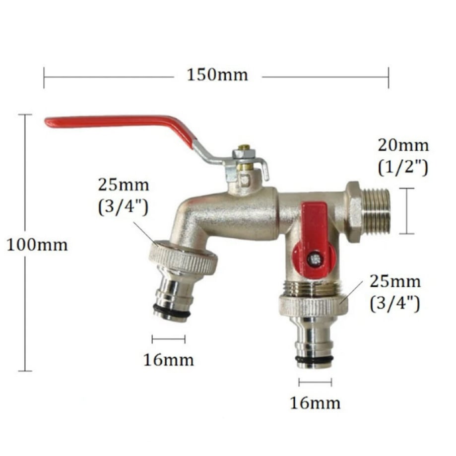 Double stainless steel faucet with two separate outlets