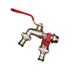 Double stainless steel faucet with two separate outlets