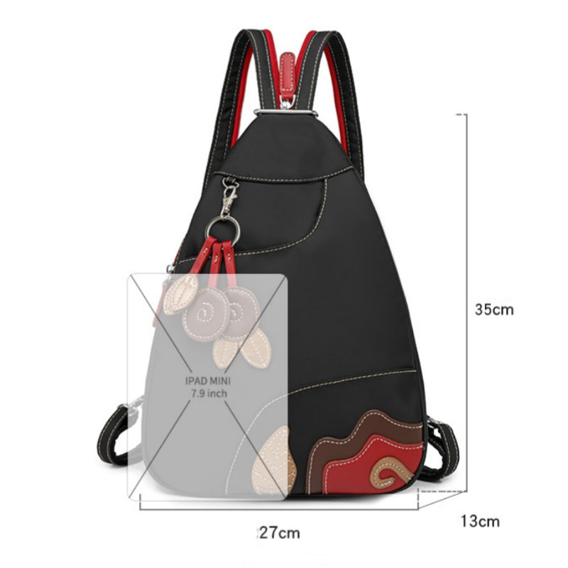 Damenrucksack aus Nylon – Vielseitig tragbar mit Blumenanhänger