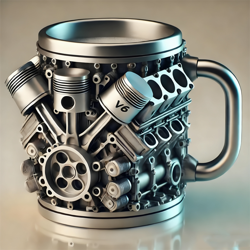 3D-Tasse mit Motorblock-Design – Kunstvolle Kaffeetasse