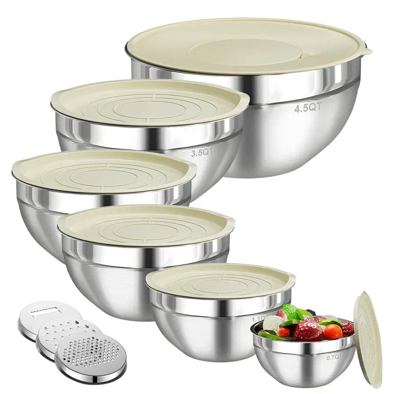 Edelstahl-Schüssel-Set 6-teilig mit Deckel und Reiben