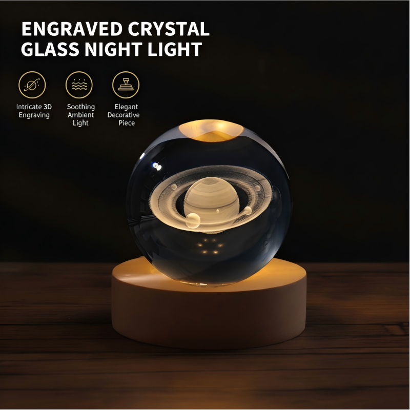 Crystal glass night light with 3D engraving