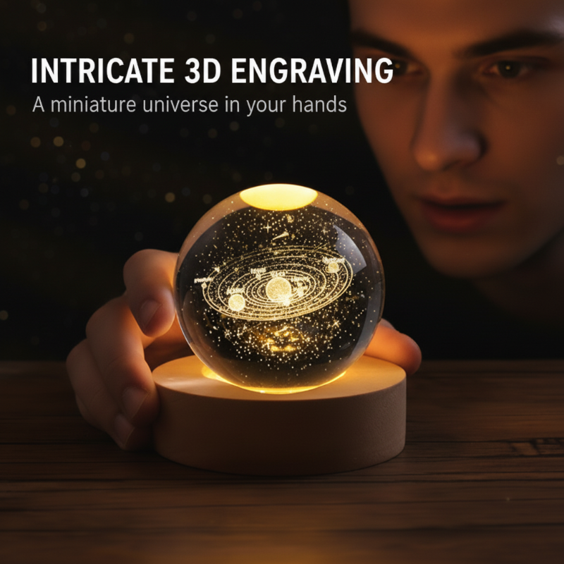 Crystal glass night light with 3D engraving