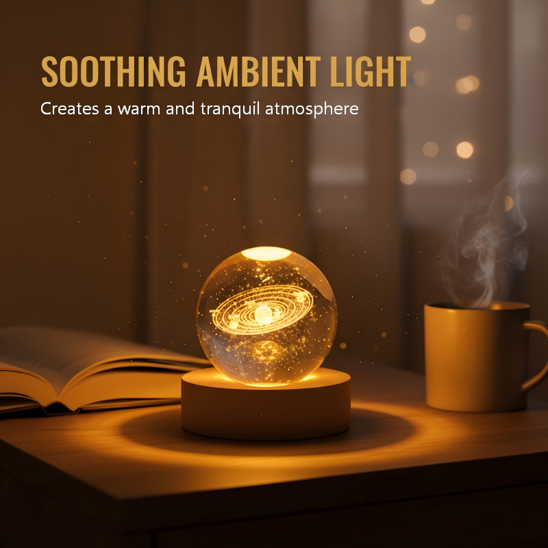 Crystal glass night light with 3D engraving