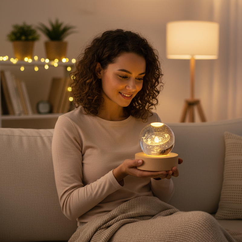 Crystal glass night light with 3D engraving
