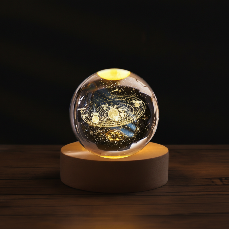 Crystal glass night light with 3D engraving