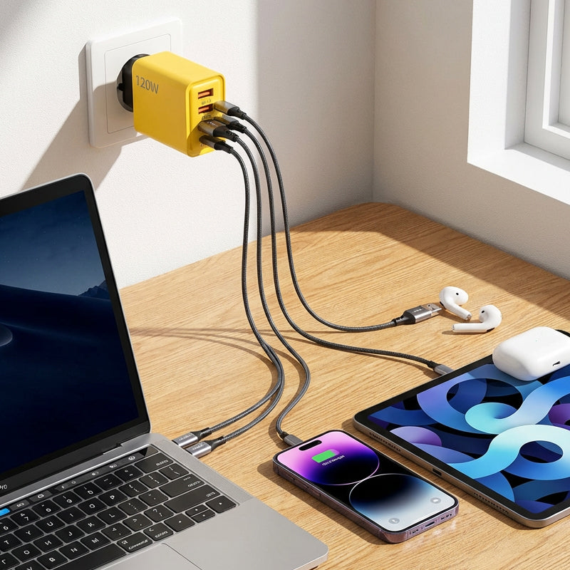 USB fast charger 4 ports – 65W and 120W with USB-C and USB-A