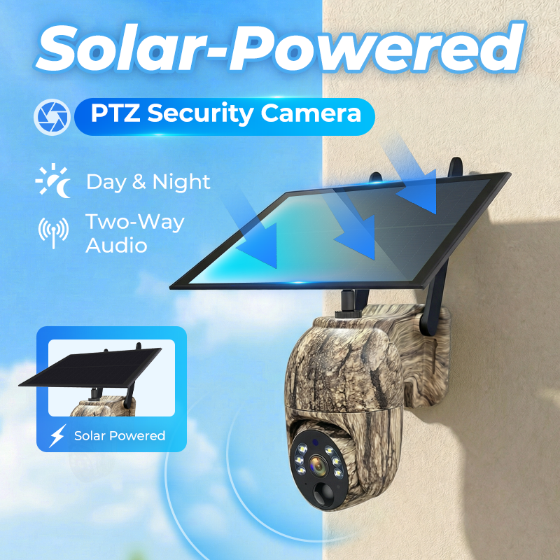 Solar PTZ Surveillance Camera with Solar Panel and Battery