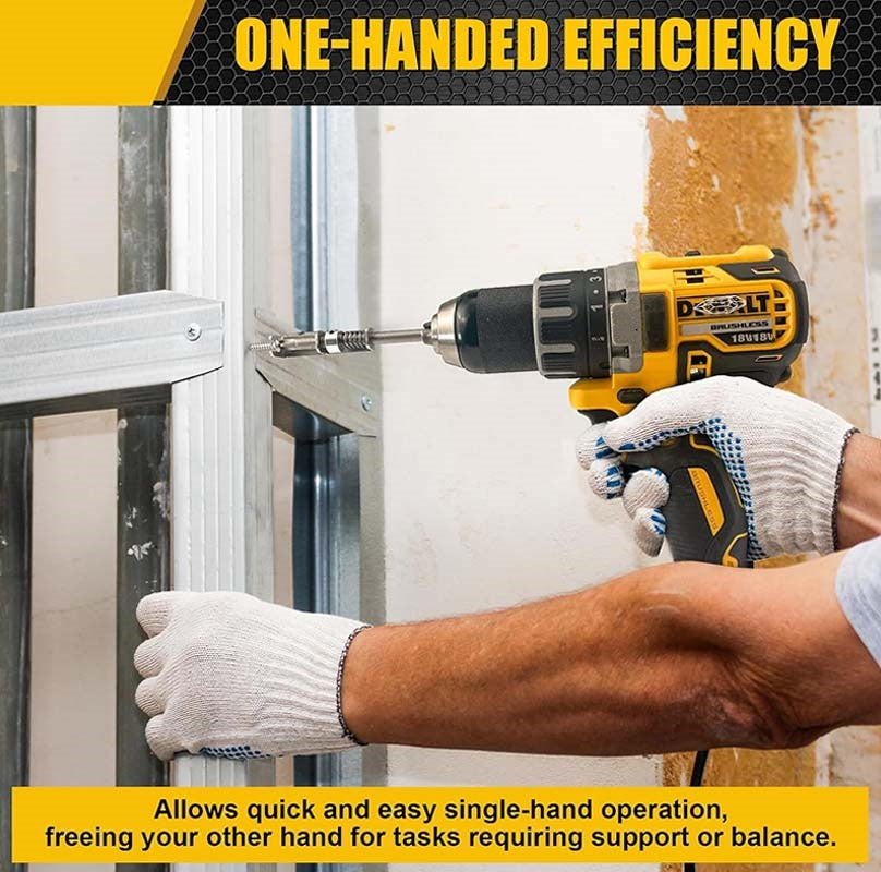 Spring-loaded screw holder attachment for drills