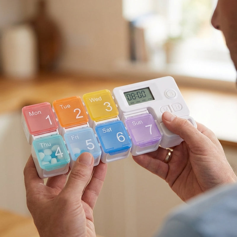 Digital pillbox with timer – 4 alarms and large buttons