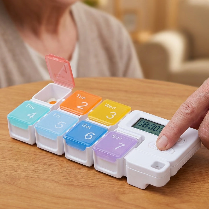 Digital pillbox with timer – 4 alarms and large buttons