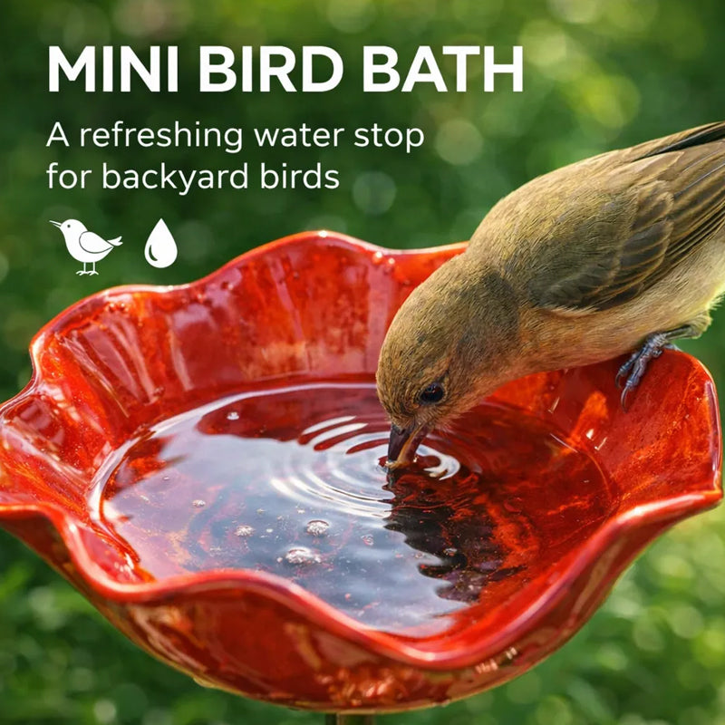 Metall-Blütenstab mit Vogeltränke – Gartendeko und Wasserstelle