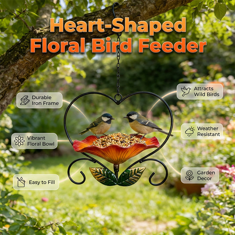 Vogelfutterspender Herz mit Blütenschale