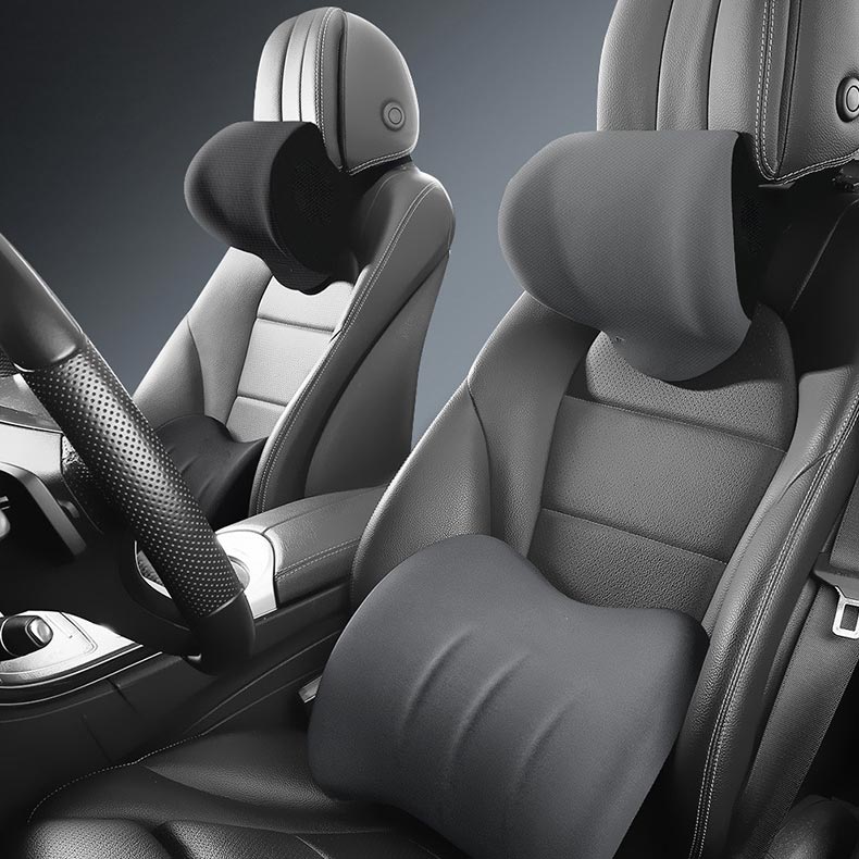 Ergonomic headrest and lumbar pillow set for car