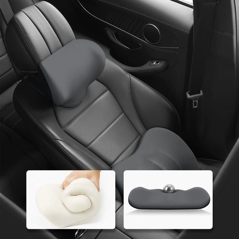 Ergonomic headrest and lumbar pillow set for car