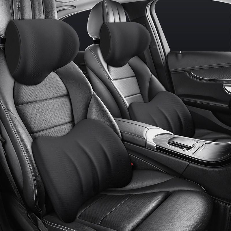 Ergonomic headrest and lumbar pillow set for car