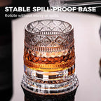 Rotating whisky glass with embossed crystal pattern