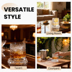 Rotating whisky glass with embossed crystal pattern