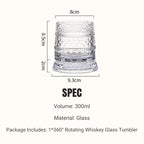 Rotating whisky glass with embossed crystal pattern