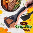 2-in-1 Grill Tongs with Spatula – Silicone Handles for Coated Pans