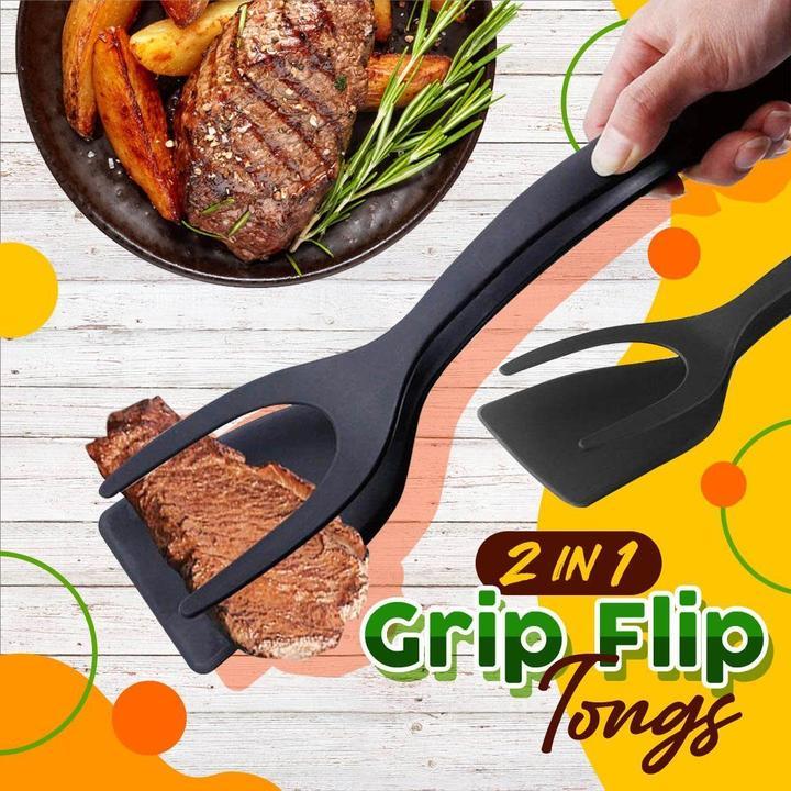 2-in-1 Grill Tongs with Spatula – Silicone Handles for Coated Pans