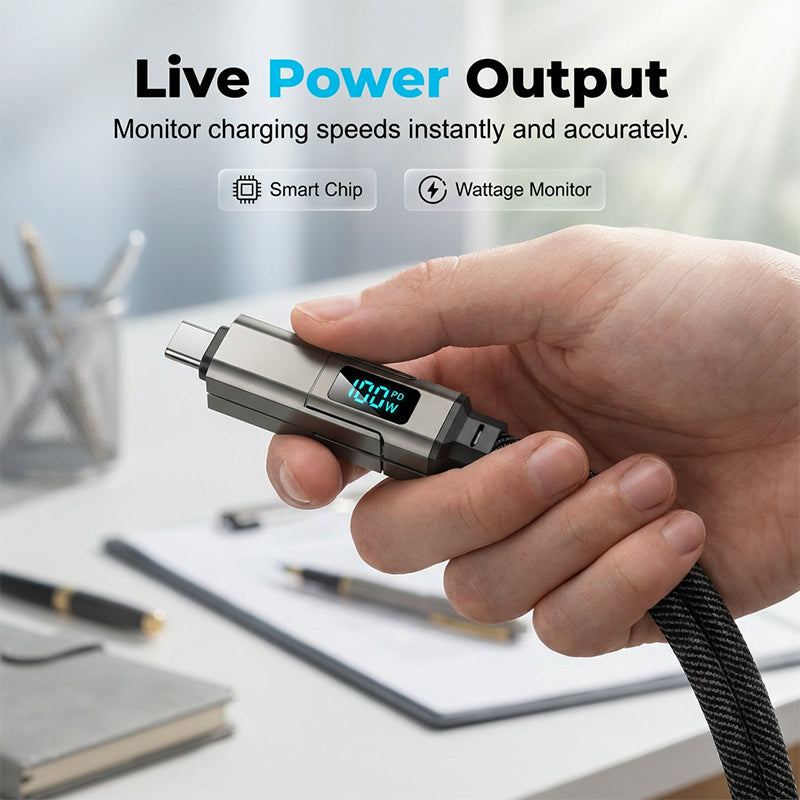 4-in-1 Ladekabel Schlüsselanhänger mit digitalem Display