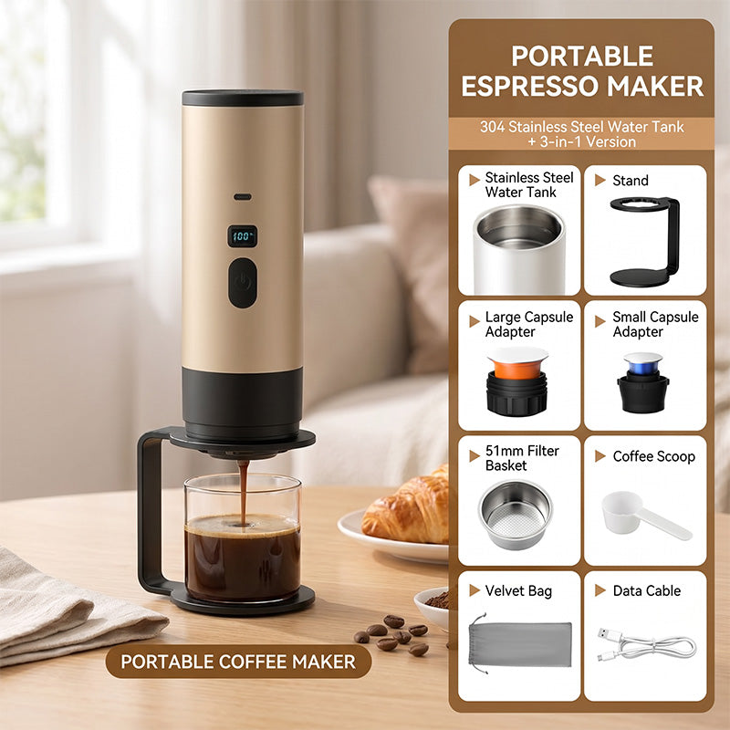 Tragbare Espressomaschine mit LCD-Display – Akkubetrieben