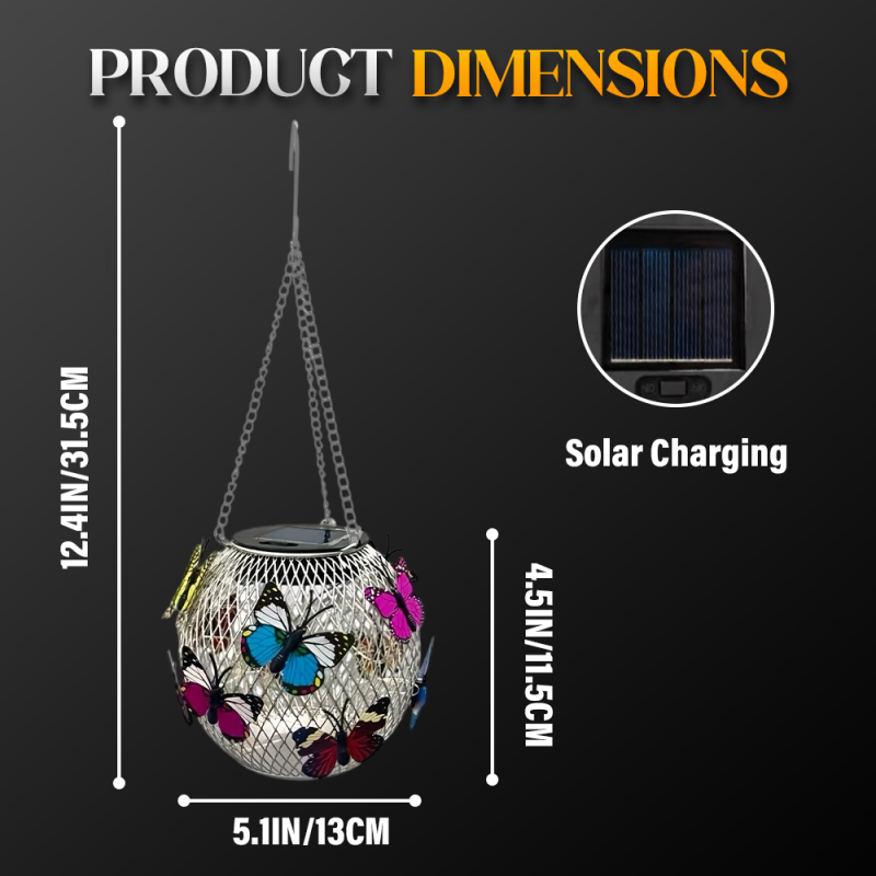 Solar-Hängeleuchte Eisen mit Schmetterlings-Dekor