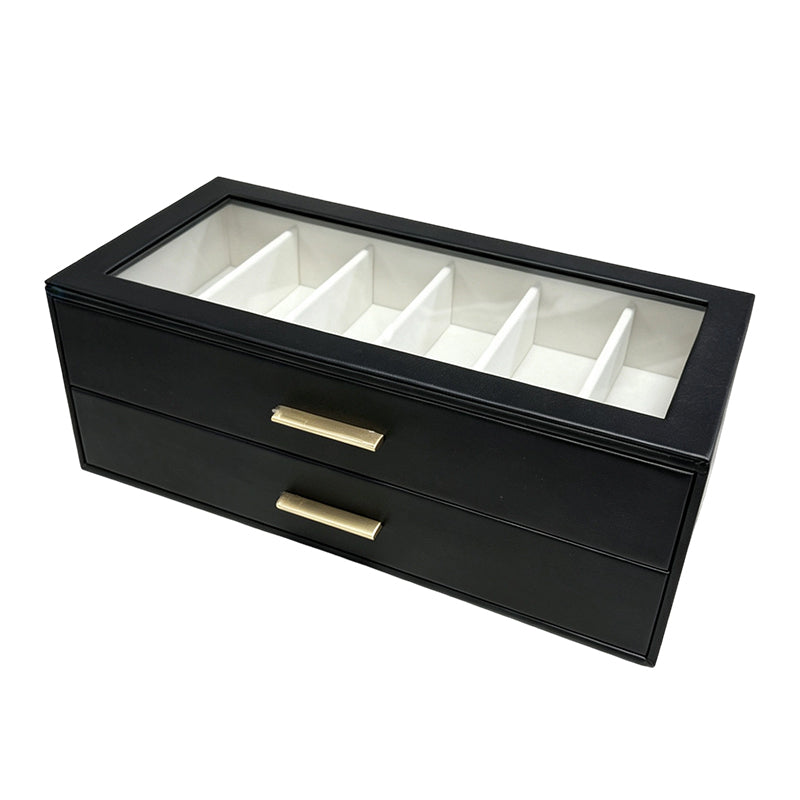 Sonnenbrillen-Organizer PU-Leder 2-stöckig mit Glasdeckel