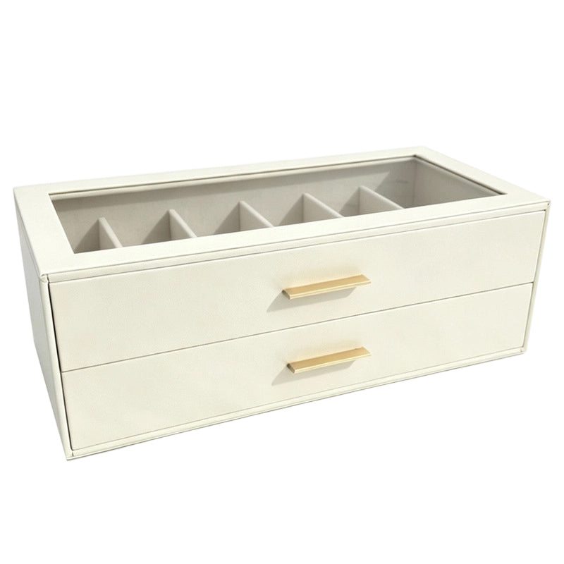 Sonnenbrillen-Organizer PU-Leder 2-stöckig mit Glasdeckel