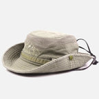 Outdoor sun hat with adjustable straps and wide brim