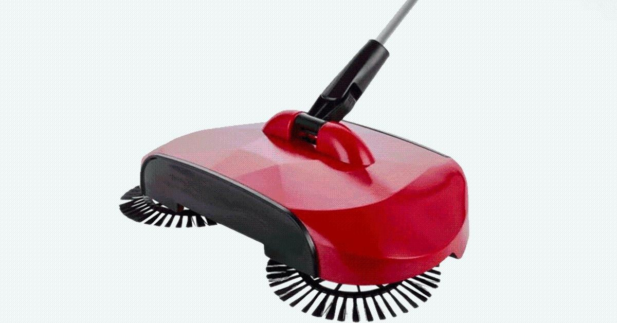 Sweeper with 360° rotating brushes and adjustable handle