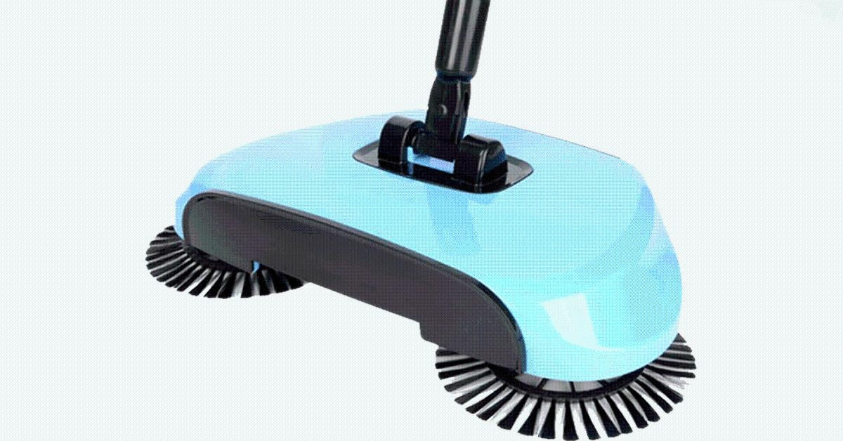 Sweeper with 360° rotating brushes and adjustable handle