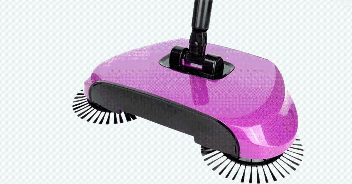 Sweeper with 360° rotating brushes and adjustable handle