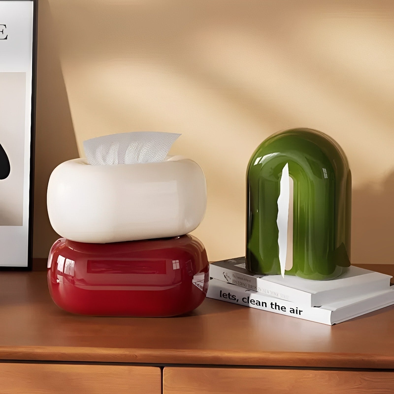 Ceramic Tissue Holder Pebble Shape with Glossy Surface