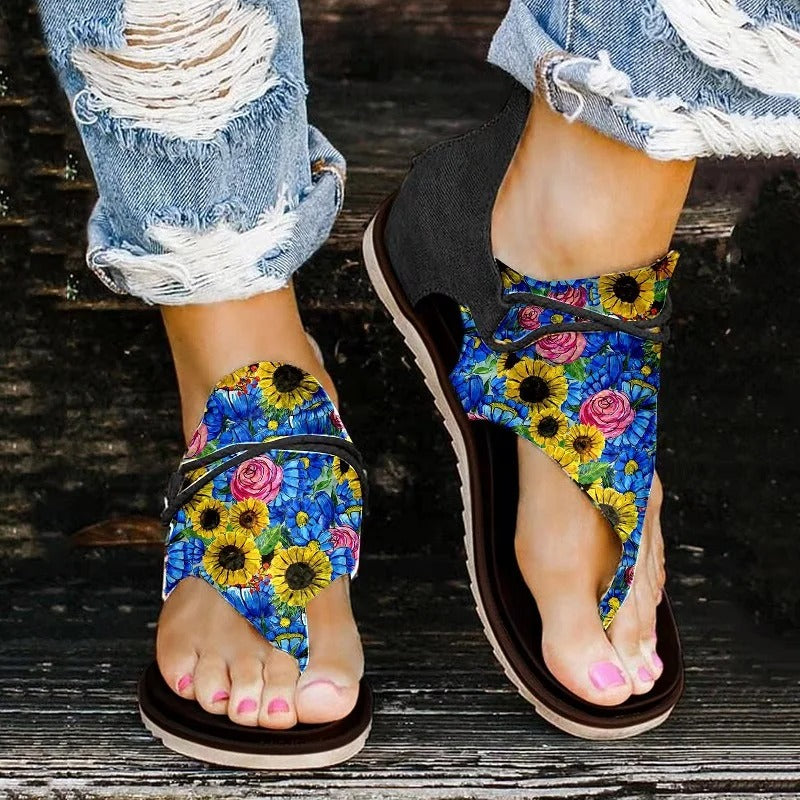 Zehentrenner Damen mit Blumenmuster – Komfortable Sommersandalen