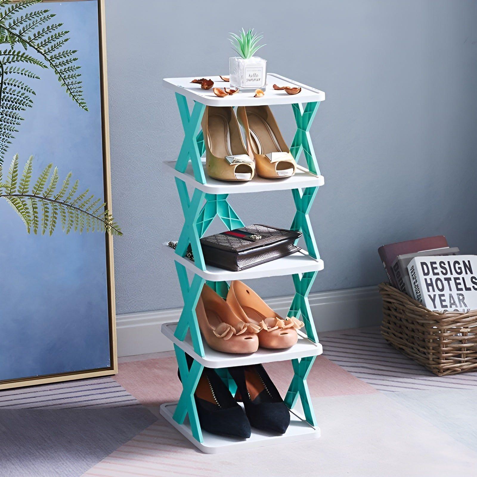 Foldable shoe rack with 3-7 tiers