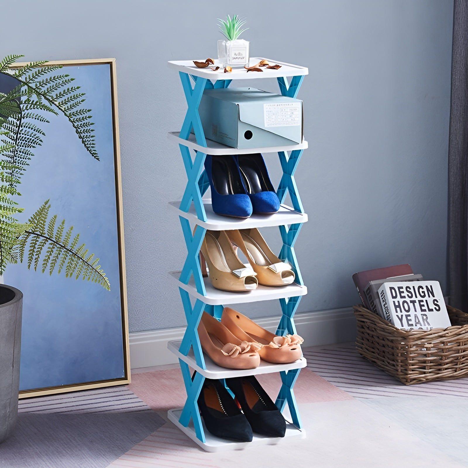 Foldable shoe rack with 3-7 tiers